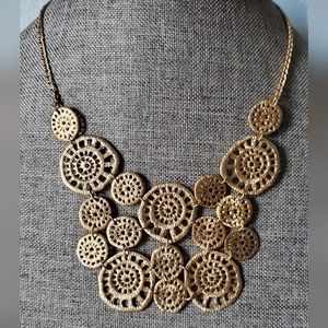 Brushed champagne goldtone filigree organic shapes statement necklace